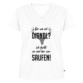 Für was n Dirdl? ich bin auf dr Wiesn zum Saufen! - Frauen Premium Bio T-Shirt mit V-Ausschnitt - Weiß - Vorne - AI Model Female 172 dark (172cm)