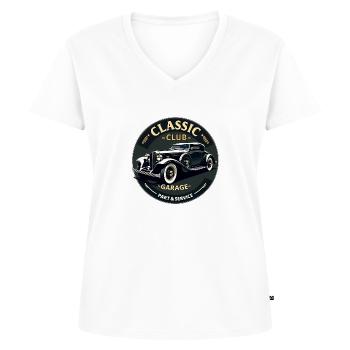 Classic Club Garage – Service de voitures anciennes - T-shirt encolure en V Premium bio Femme - blanc - Devant - AI Model Female 172 dark (172cm)