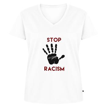 Rassismus, Stoppt Rassismus, Rassismus-T-Shirts, Rassismus hoodi - Frauen Premium Bio T-Shirt mit V-Ausschnitt - Weiß - Vorne - AI Model Female 172 dark (172cm)