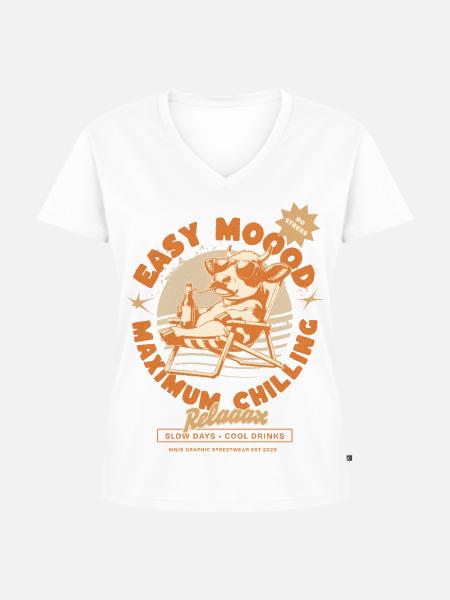 Relaxende Kuh im Chillmodus - Frauen Premium Bio T-Shirt mit V-Ausschnitt - Weiß