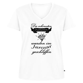Januar Diamanten Geburtstag Geschenk Spruch - Frauen Premium Bio T-Shirt mit V-Ausschnitt - Weiß - Vorne - AI Model Female 172 dark (172cm)