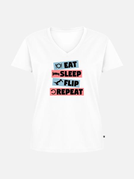 Gymnastics - eat, sleep, flip, repeat - Frauen Premium Bio T-Shirt mit V-Ausschnitt - Weiß