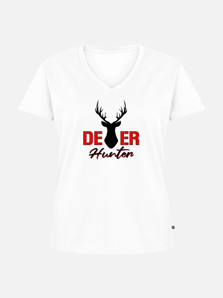 Hirsch Jäger Rotwild - Frauen Premium Bio T-Shirt mit V-Ausschnitt - Weiß