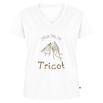Je peux pas j'ai tricot - T-shirt encolure en V Premium bio Femme - blanc - Devant - AI Model Female 172 dark (172cm)
