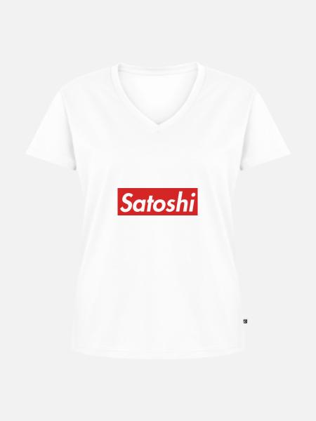 Satoshi Nakamoto - Frauen Premium Bio T-Shirt mit V-Ausschnitt - Weiß