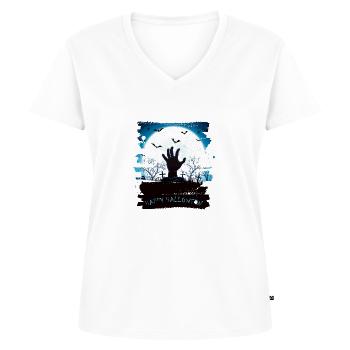 Halloween Gruselhexe Horror Geist Monster - Frauen Premium Bio T-Shirt mit V-Ausschnitt - Weiß - Vorne - AI Model Female 172 dark (172cm)
