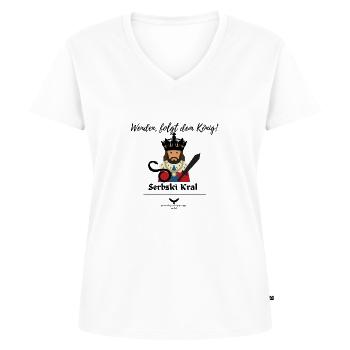 Spreewald Sage Serbski Kral Wendenkönig - Frauen Premium Bio T-Shirt mit V-Ausschnitt - Weiß - Vorne - AI Model Female 172 dark (172cm)