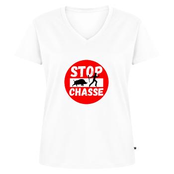 STOP Chasse - T-shirt encolure en V Premium bio Femme - blanc - Devant - AI Model Female 172 dark (172cm)