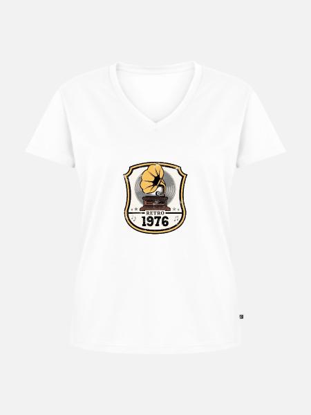 Retro 1976 - Frauen Premium Bio T-Shirt mit V-Ausschnitt - Weiß