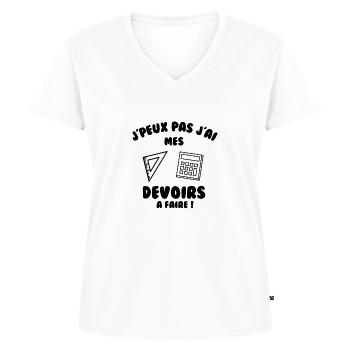 J’peux pas j’ai mes devoirs à faire - T-shirt encolure en V Premium bio Femme - blanc - Devant - AI Model Female 172 dark (172cm)