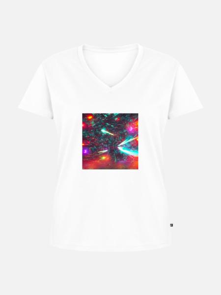 Neon Spaceship - Frauen Premium Bio T-Shirt mit V-Ausschnitt - Weiß