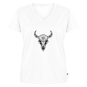 Kuh Schädel Boho - Frauen Premium Bio T-Shirt mit V-Ausschnitt - Weiß - Vorne - AI Model Female 172 dark (172cm)
