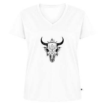 Kuh Schädel Boho - Frauen Premium Bio T-Shirt mit V-Ausschnitt - Weiß - Vorne - AI Model Female 172 dark (172cm)