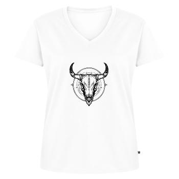 Kuh Schädel Boho - Frauen Premium Bio T-Shirt mit V-Ausschnitt - Weiß - Vorne - AI Model Female 172 dark (172cm)