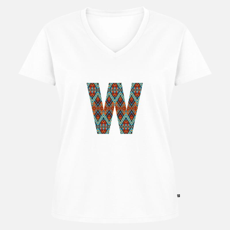 Buchstabe W- Boho-Design, Buntes Monogramm - Frauen Premium Bio T-Shirt mit V-Ausschnitt - Weiß