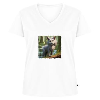 Cooler Wolf - Frauen Premium Bio T-Shirt mit V-Ausschnitt - Weiß - Vorne - AI Model Female 172 dark (172cm)