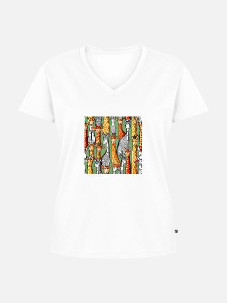 Glückliches Giraffenmuster - Frauen Premium Bio T-Shirt mit V-Ausschnitt - Weiß