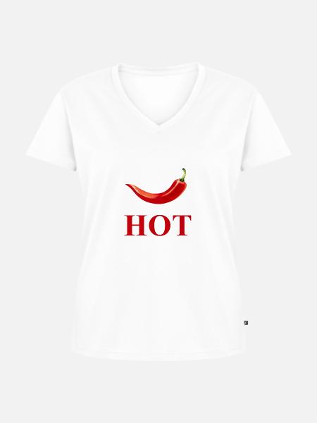 HOT Pepperoni - Frauen Premium Bio T-Shirt mit V-Ausschnitt - Weiß