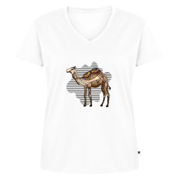 Chameau - T-shirt encolure en V Premium bio Femme - blanc - Devant - AI Model Female 172 dark (172cm)