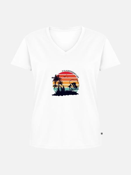 Malibu Sommer - Frauen Premium Bio T-Shirt mit V-Ausschnitt - Weiß