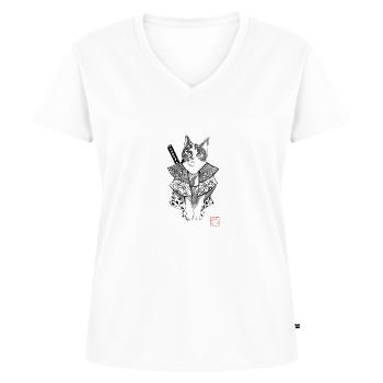 Chatmourai - Frauen Premium Bio T-Shirt mit V-Ausschnitt - Weiß - Vorne - AI Model Female 172 dark (172cm)