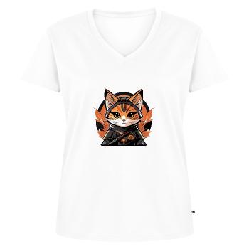 Ninja Cat - Women's Premium Organic V-neck T-shirt - white - Front - AI Model Female 172 dark (172cm)