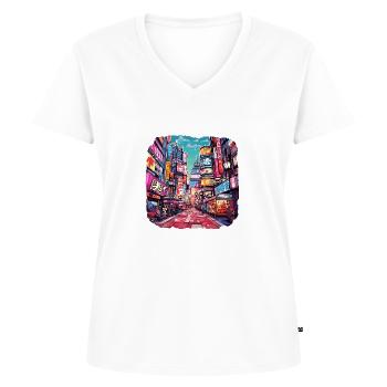 China - Frauen Premium Bio T-Shirt mit V-Ausschnitt - Weiß - Vorne - AI Model Female 172 dark (172cm)