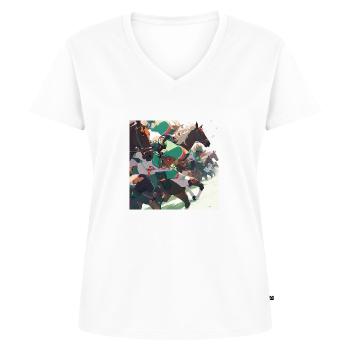 Pferderennen - Episch - Frauen Premium Bio T-Shirt mit V-Ausschnitt - Weiß - Vorne - AI Model Female 172 dark (172cm)