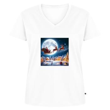 Weihnachtsmann Schlitten Rentier Weihnachtsbaum Weihnachtsgeschenke - Frauen Premium Bio T-Shirt mit V-Ausschnitt - Weiß - Vorne - AI Model Female 172 dark (172cm)