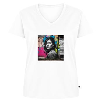Eyes - Women's Premium Organic V-neck T-shirt - white - Front - AI Model Female 172 dark (172cm)