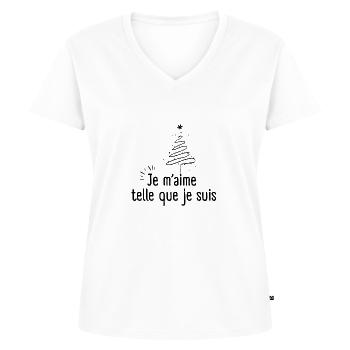 Illustration Je m'aime telle que je suis - T-shirt encolure en V Premium bio Femme - blanc - Devant - AI Model Female 172 dark (172cm)