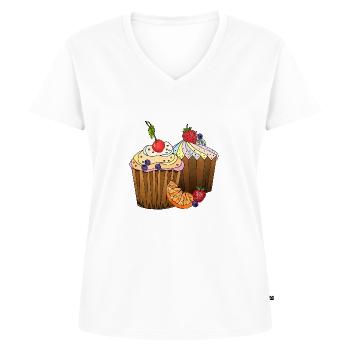 Kuchen - Frauen Premium Bio T-Shirt mit V-Ausschnitt - Weiß - Vorne - AI Model Female 172 dark (172cm)