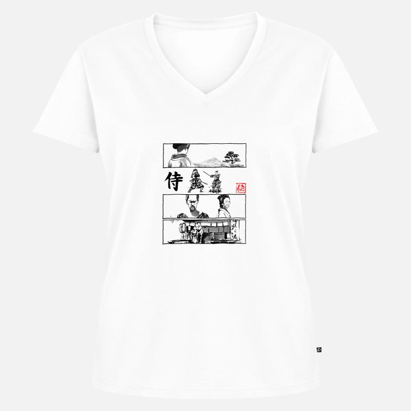 Manga Samurai Black - Women's Premium Organic V-neck T-shirt - white