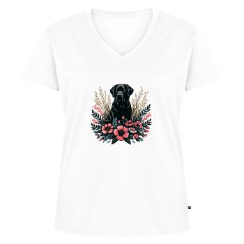 Fleurs de base de Labrador Cottage noir - T-shirt encolure en V Premium bio Femme - blanc - Devant - AI Model Female 172 dark (172cm)