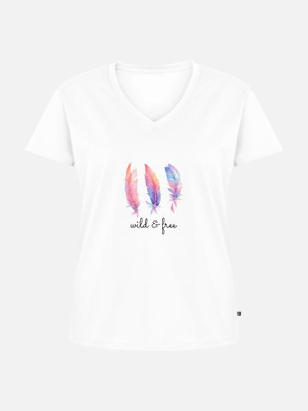 wild & free - Frauen Premium Bio T-Shirt mit V-Ausschnitt - Weiß