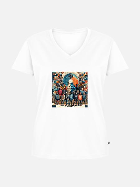 RuegoMind - Frauen Premium Bio T-Shirt mit V-Ausschnitt - Weiß