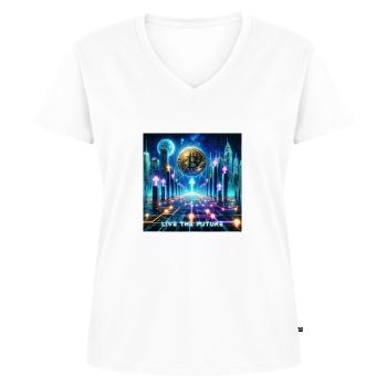 Crypto-monnaie Bitcoin - T-shirt encolure en V Premium bio Femme - blanc - Devant - AI Model Female 172 dark (172cm)