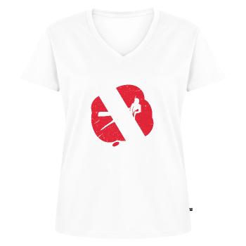 Red White Diving Flag Harpoon Hunting Diver - Women's Premium Organic V-neck T-shirt - white - Front - AI Model Female 172 dark (172cm)