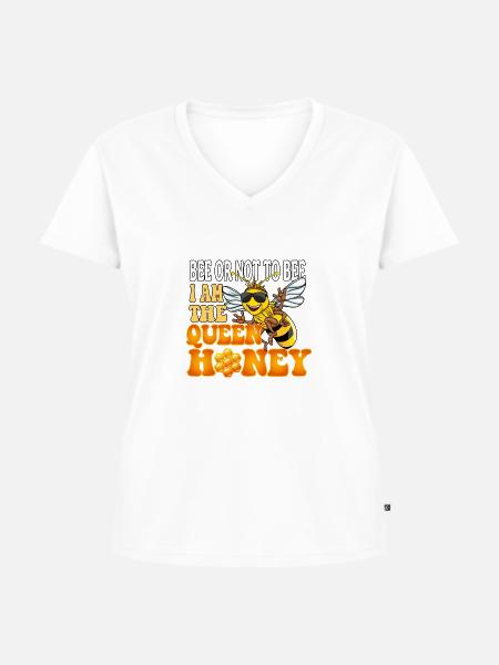 Beequeen - Frauen Premium Bio T-Shirt mit V-Ausschnitt - Weiß