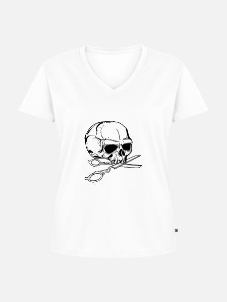 Schneider // Skull // Illustration - Frauen Premium Bio T-Shirt mit V-Ausschnitt - Weiß