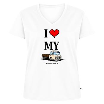 I LOVE MY B1000 - Frauen Premium Bio T-Shirt mit V-Ausschnitt - Weiß - Vorne - AI Model Female 172 dark (172cm)
