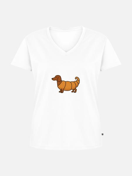 Dackel Croissant Mashup - Frauen Premium Bio T-Shirt mit V-Ausschnitt - Weiß