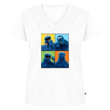 Sesamstraße Krümelmonster Posen - Frauen Premium Bio T-Shirt mit V-Ausschnitt - Weiß - Vorne - AI Model Female 172 dark (172cm)