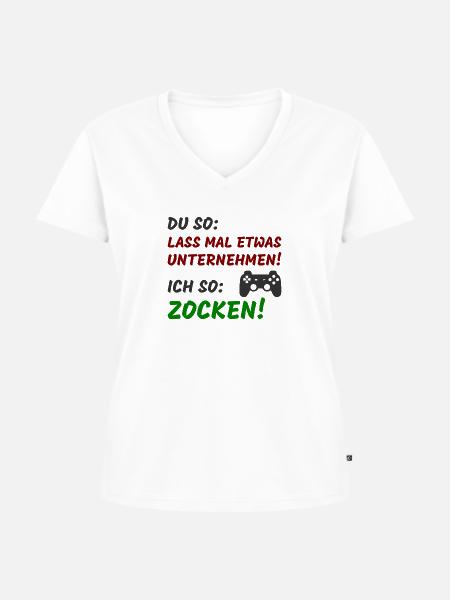 Du so Ich so zocken - Frauen Premium Bio T-Shirt mit V-Ausschnitt - Weiß