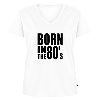 BORN IN THE 80s - Women's Premium Organic V-neck T-shirt - white - Front - AI Model Female 172 dark (172cm)