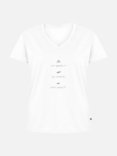 Eat Spaghetti - Frauen Premium Bio T-Shirt mit V-Ausschnitt - Weiß