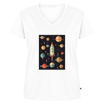 Rocket Launch Raketenstart - Frauen Premium Bio T-Shirt mit V-Ausschnitt - Weiß - Vorne - AI Model Female 172 dark (172cm)