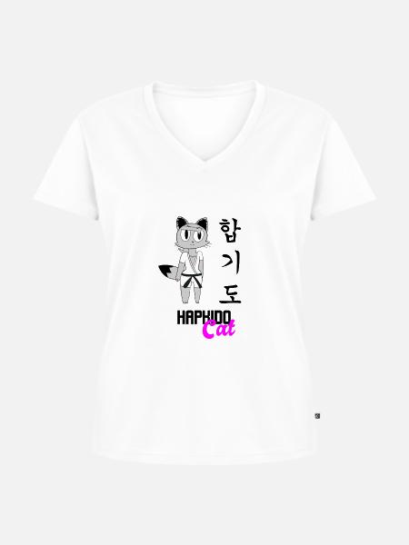 Hapkido Katze - Frauen Premium Bio T-Shirt mit V-Ausschnitt - Weiß