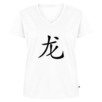 China. Chinesischer Schriftzug Drache - Frauen Premium Bio T-Shirt mit V-Ausschnitt - Weiß - Vorne - AI Model Female 172 dark (172cm)