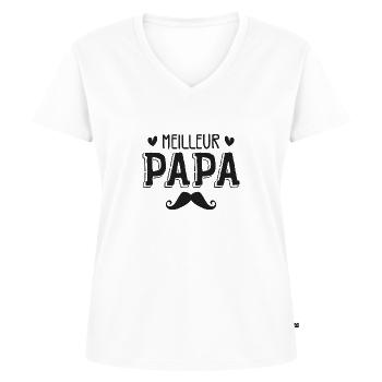Meilleur PAPA - T-shirt encolure en V Premium bio Femme - blanc - Devant - AI Model Female 172 dark (172cm)